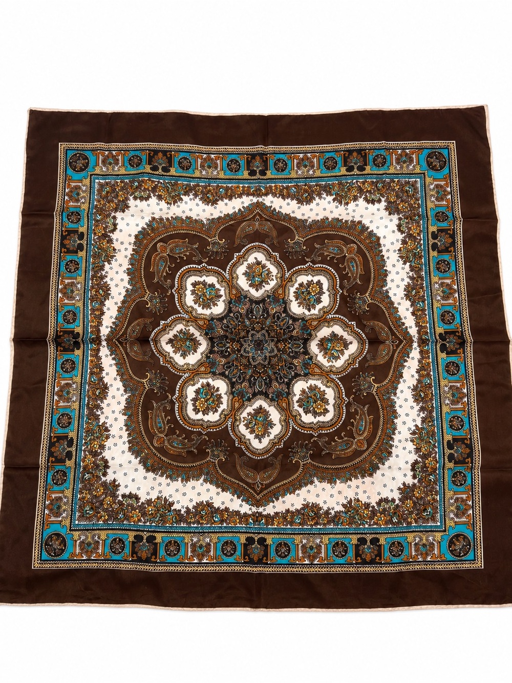 Unbranded Colorful Square Scarf Brown Blue Medallion Accessory Paisley